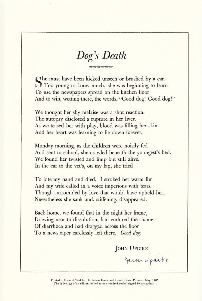 Item #24151 Dog's Death. John Updike.