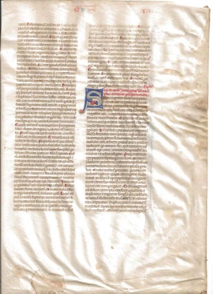 Vellum leaf from a Latin Bible. End of Book of Kings, beginning of Paralipomena (Chronicles