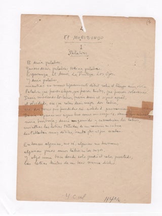 Item #29557 Manuscript poem: "El Moribundo: Palabras" Circa 1950. Vicente Aleixandre