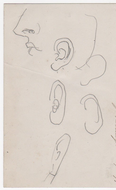Item #29653 Original drawing "Criticisms on a lady's Earrings. Feb. 9, 1879." Pencil sketches of an ear. J. E. Millais.