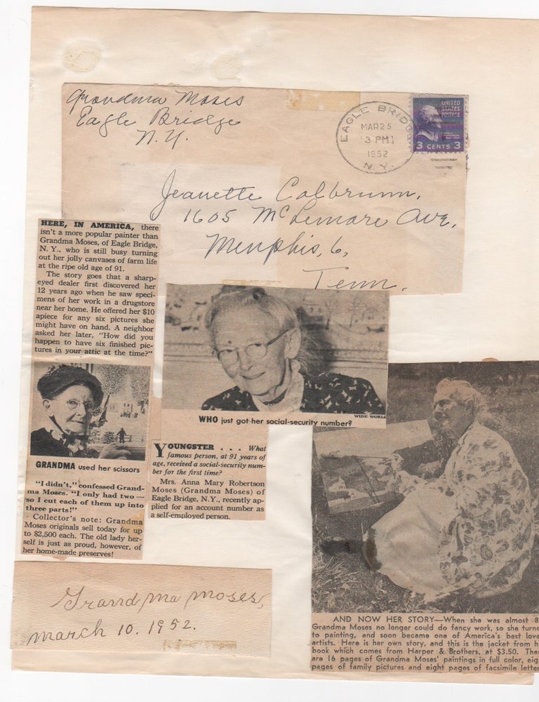 Item #30294 Autograph card, signed. Anna Mary Robertson Moses, Grandma Moses.
