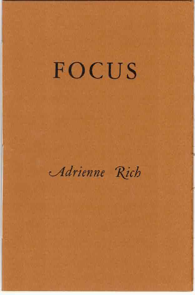 Item #30885 Focus. Adrienne Rich.