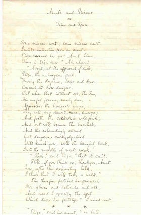 Item #32528 “Aunts and Nieces, or Time and Space.” Holograph manuscript poem of...