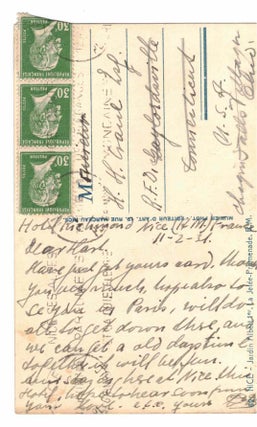 Item #32724 Postcard to Crane from an unidentified friend, Hart Crane